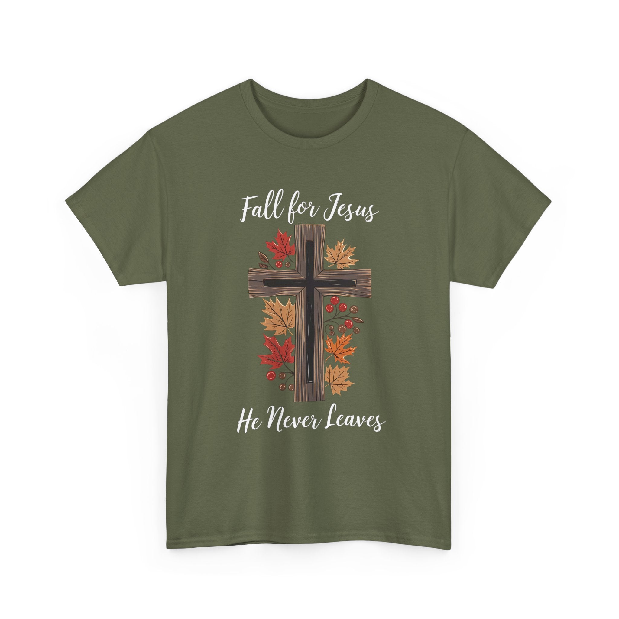 Fall for Jesus He Never Leaves Tee - Faith-Based Apparel for Fall, Religious Gift, Christian T-Shirt, Inspirational Clothing, [...]