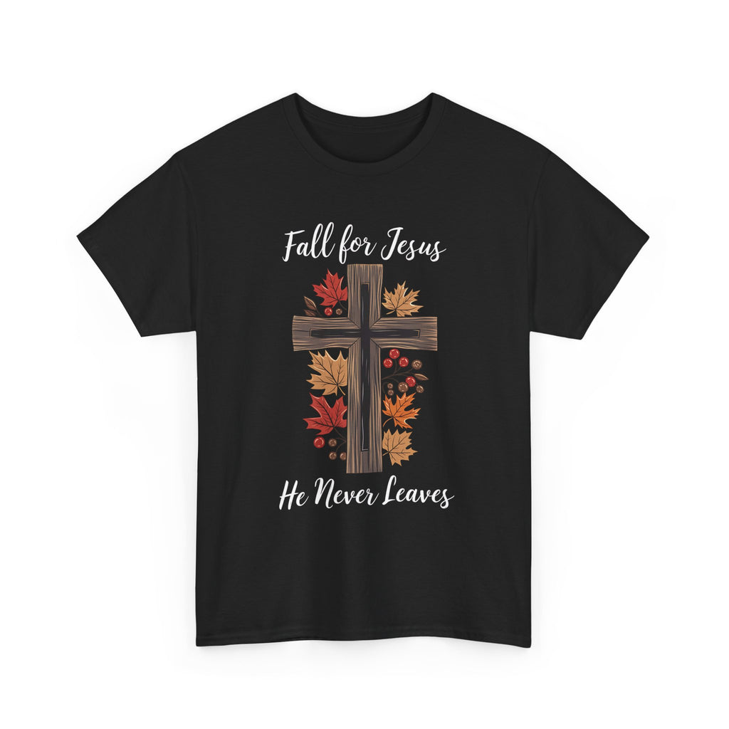 Fall for Jesus He Never Leaves Tee - Faith-Based Apparel for Fall, Religious Gift, Christian T-Shirt, Inspirational Clothing, [...]