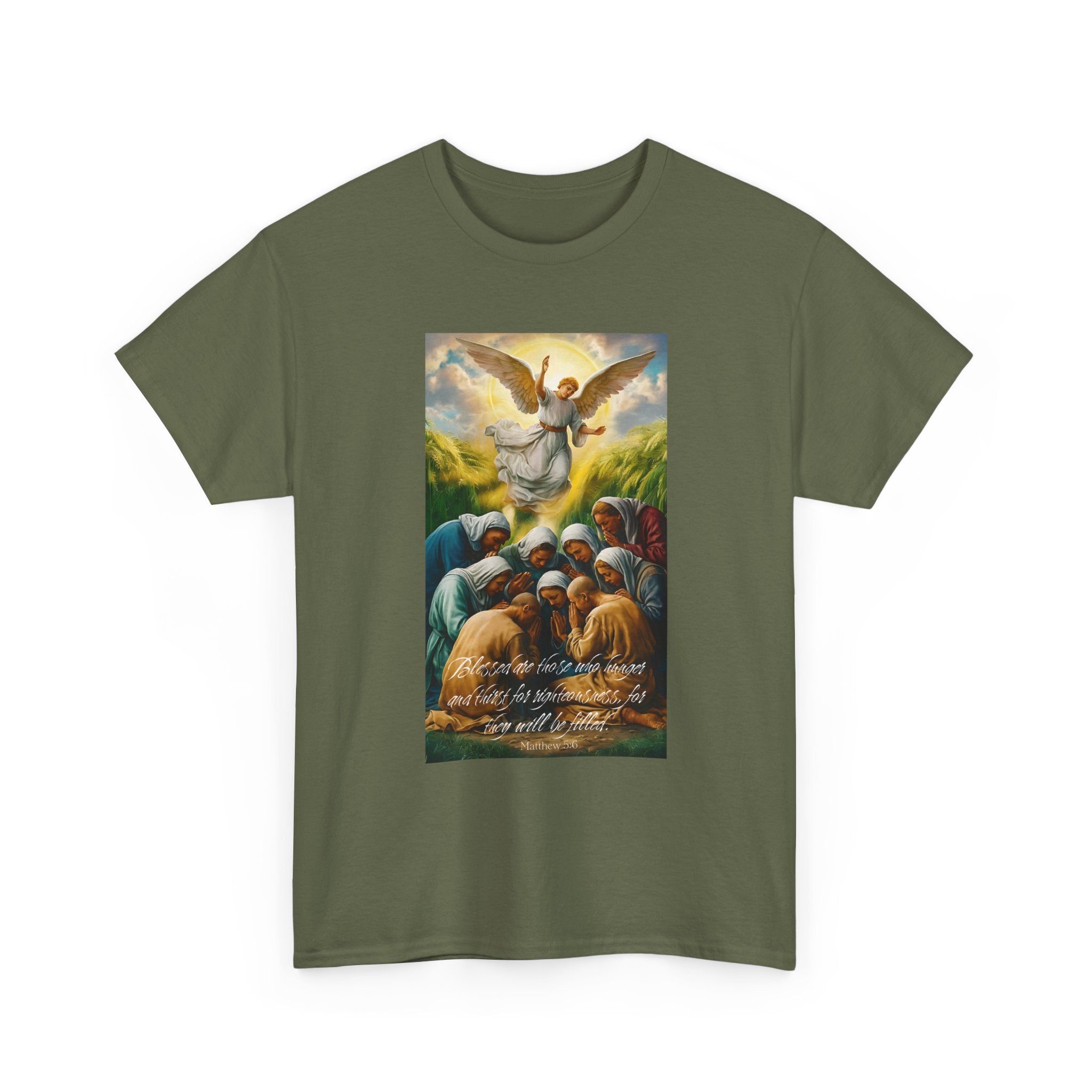 Blessed Are Those Who Hunger T-Shirt – Matthew 5:6 Christian Faith Tee, Spiritual Tee, Angel Shirt, Faith-Based Apparel, Religious Gift