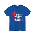 Jesus Is My Savior Christian T-Shirt, Bold Faith Cross & Heart Design Tee, Unisex Cotton Shirt, Faith-Based Apparel, Inspirational Gift for Believers