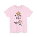 Blessed Are the Poor in Spirit Christian T-Shirt – Matthew 5:3 Crown & Prayer Hands Design, Faith-Based Shirt, Christian Apparel, Inspirational Gift, Spiritual Wear, Daily Comfort T-Shirt