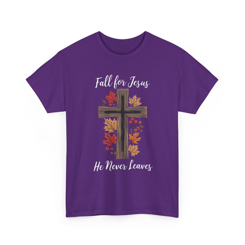 Fall for Jesus He Never Leaves Tee - Faith-Based Apparel for Fall, Religious Gift, Christian T-Shirt, Inspirational Clothing, [...]