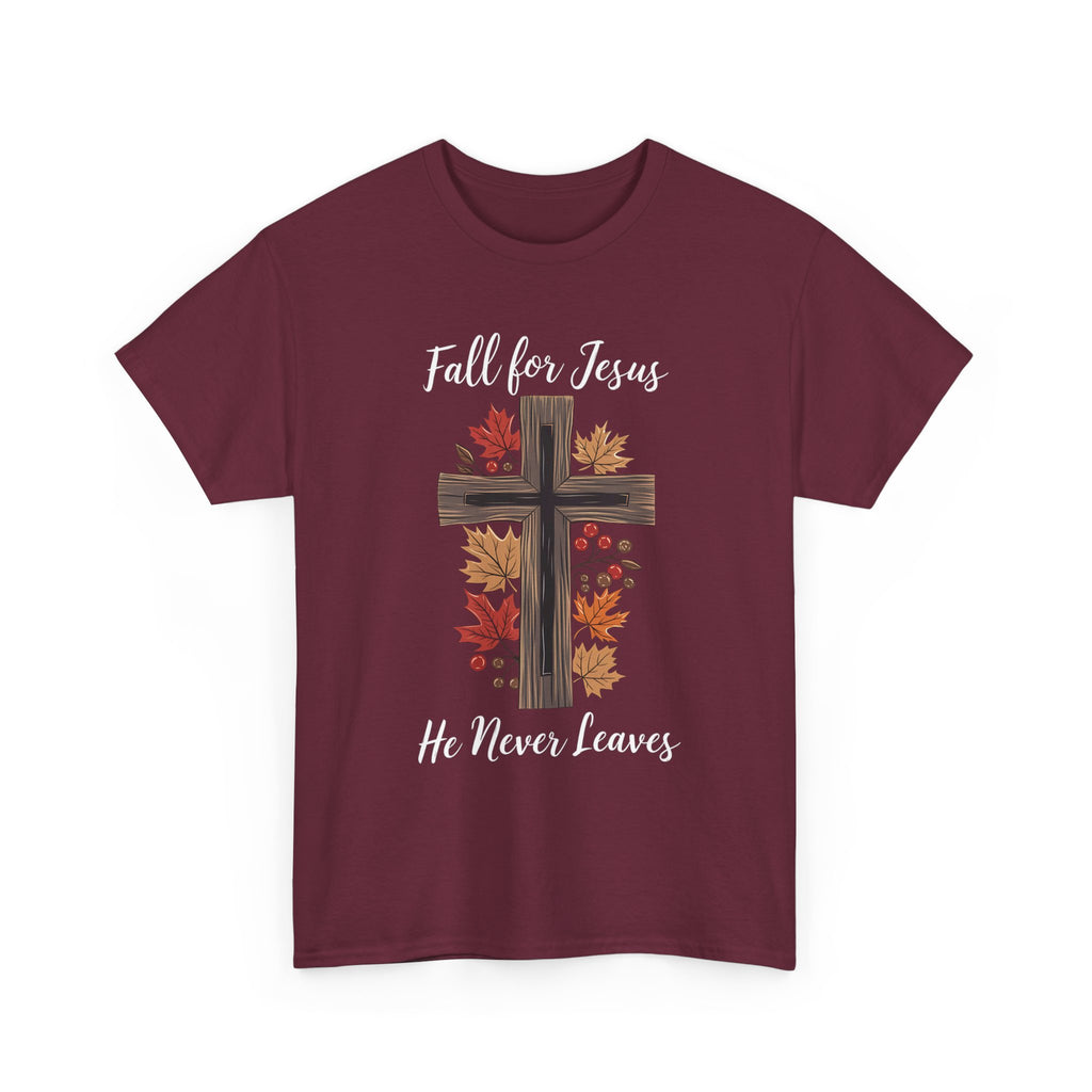 Fall for Jesus He Never Leaves Tee - Faith-Based Apparel for Fall, Religious Gift, Christian T-Shirt, Inspirational Clothing, [...]