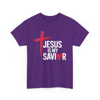 Jesus Is My Savior Christian T-Shirt, Bold Faith Cross & Heart Design Tee, Unisex Cotton Shirt, Faith-Based Apparel, Inspirational Gift for Believers