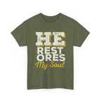 He Restores My Soul Inspirational Unisex Heavy Cotton Tee - Comfort Wear for Hope, Spiritual Reflection, Faith-based Gifts