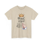 Blessed Are the Poor in Spirit Christian T-Shirt – Matthew 5:3 Crown & Prayer Hands Design, Faith-Based Shirt, Christian Apparel, Inspirational Gift, Spiritual Wear, Daily Comfort T-Shirt