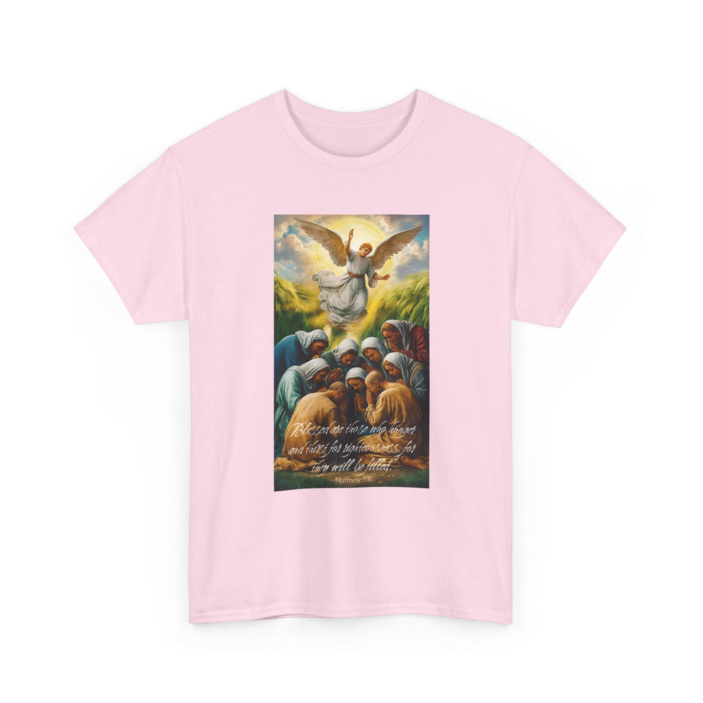 Blessed Are Those Who Hunger T-Shirt – Matthew 5:6 Christian Faith Tee, Spiritual Tee, Angel Shirt, Faith-Based Apparel, Religious Gift