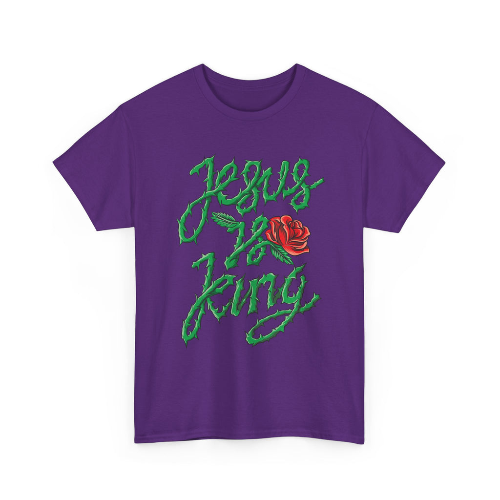 Jesus Is King Christian T-Shirt – Bold Faith Design with Thorn Script & Rose, Unisex Graphic Tee, Christian Apparel, Gift for Believers, Comfortable Casual Wear
