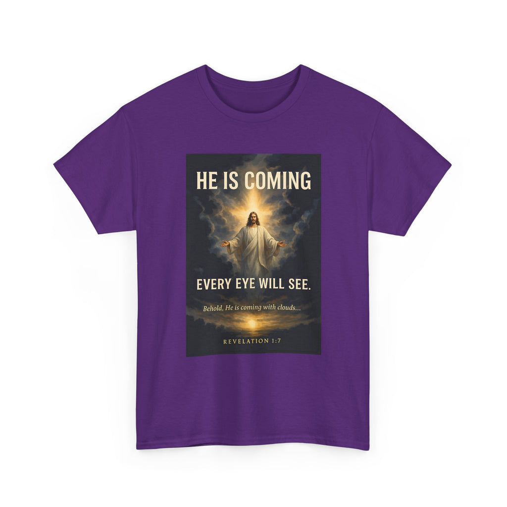 He Is Coming Christian Tee – Unisex Heavy Cotton T-Shirt for Faith, Religious Gifts, Church, Spiritual Events, Inspirational Apparel