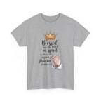 Blessed Are the Poor in Spirit Christian T-Shirt – Matthew 5:3 Crown & Prayer Hands Design, Faith-Based Shirt, Christian Apparel, Inspirational Gift, Spiritual Wear, Daily Comfort T-Shirt