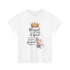 Blessed Are the Poor in Spirit Christian T-Shirt – Matthew 5:3 Crown & Prayer Hands Design, Faith-Based Shirt, Christian Apparel, Inspirational Gift, Spiritual Wear, Daily Comfort T-Shirt