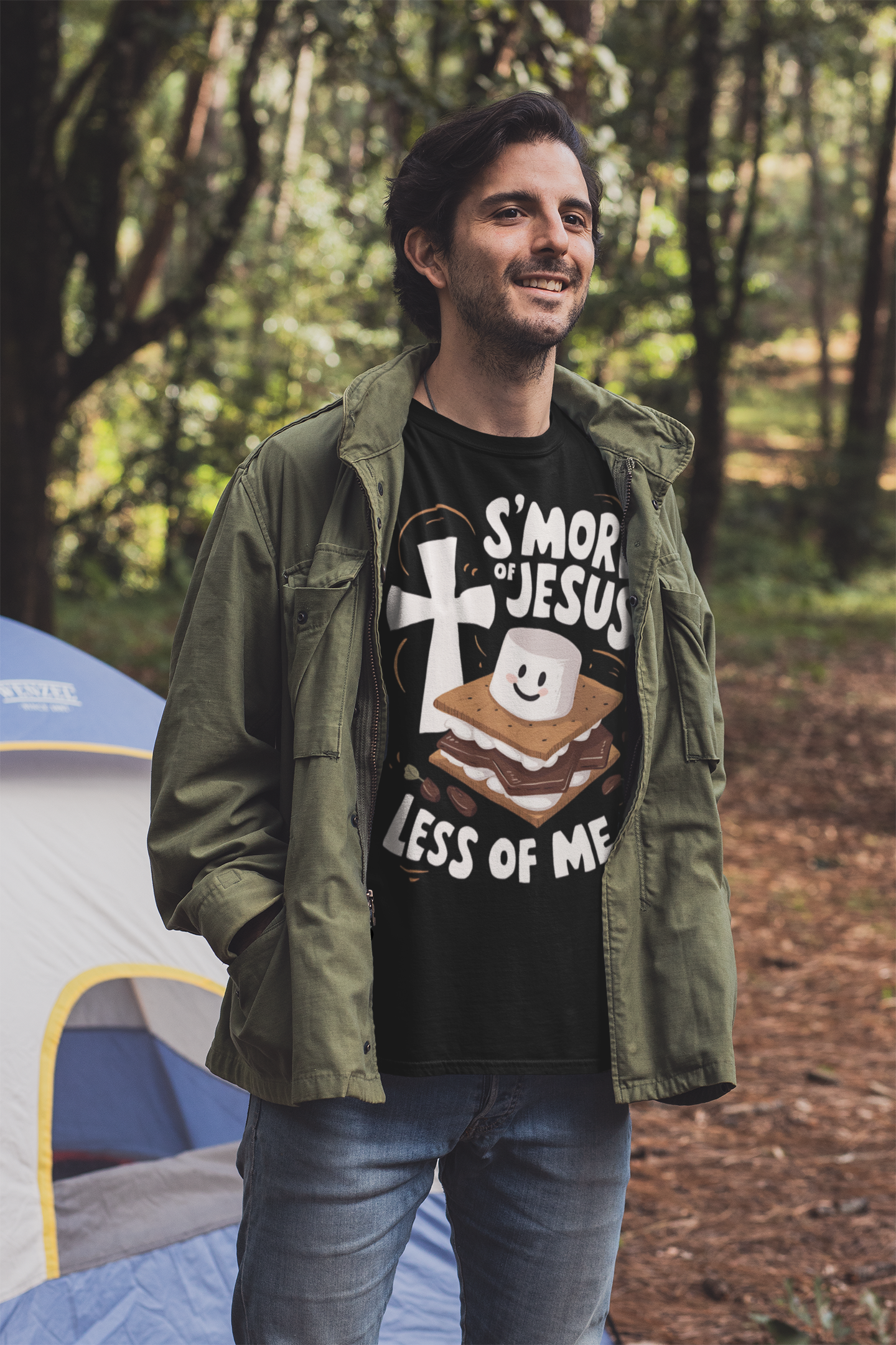 S’More of Jesus Less of Me Tee, Faith Tee, Faith T-Shirt, Christian Humor Apparel, Summer Camp Top, Gift for Believers
