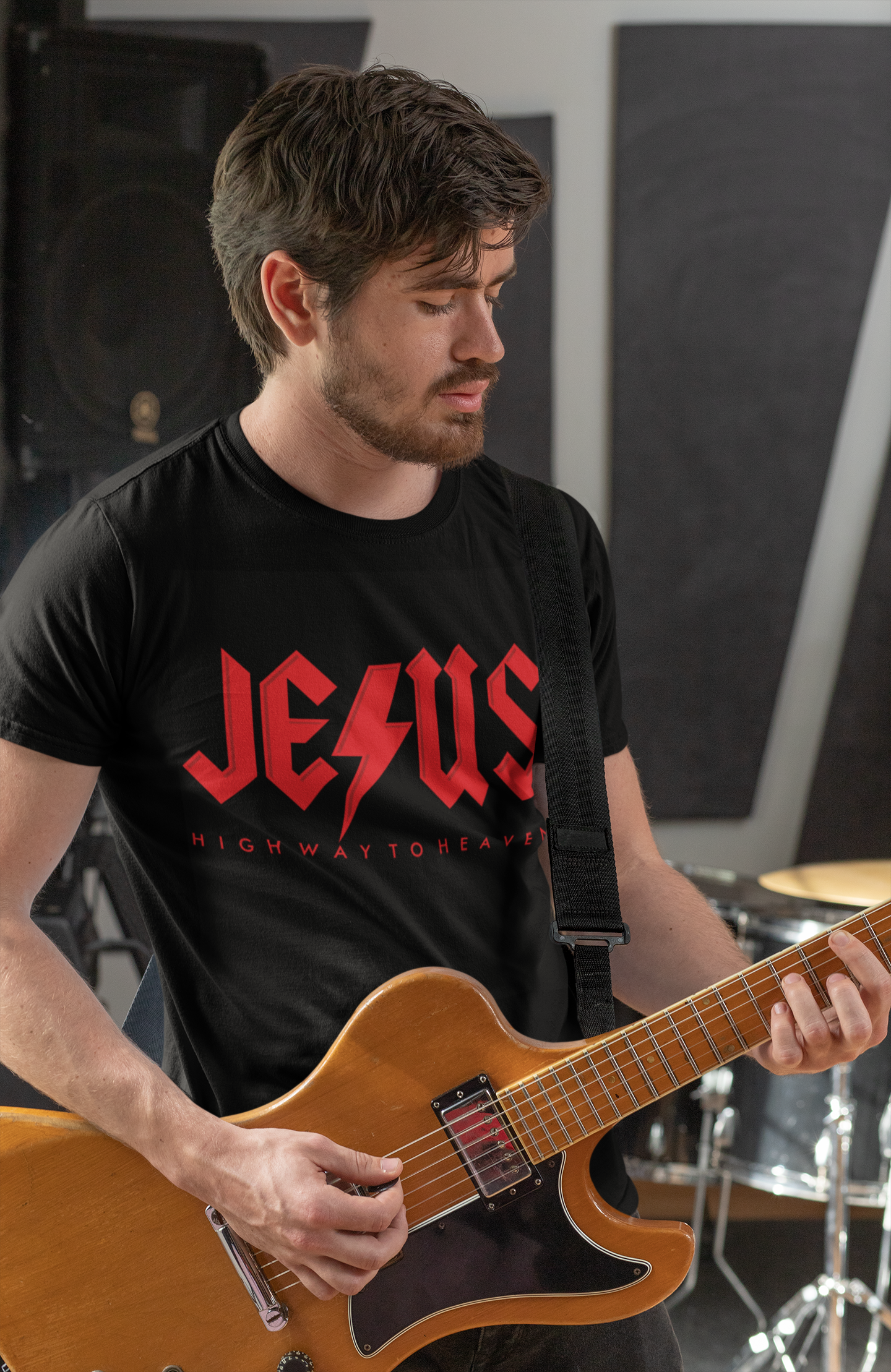 Jesus Highway to Heaven T-Shirt – Bold Christian Rock Style Faith Tee, Christian Apparel, Religious T-Shirt, Gift for Believers